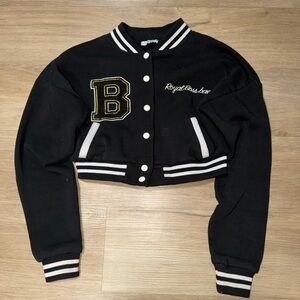 Cropped Black Varsity Bomber Jacket - Royal Boss Babe